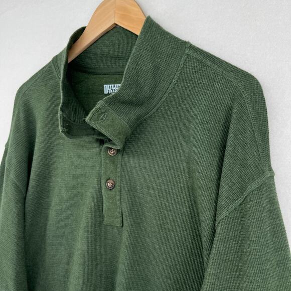 DULUTH TRADING Shirt Mens 2XL Waffle Thermal Mock Henley Cotton Blend Green - Picture 2 of 12